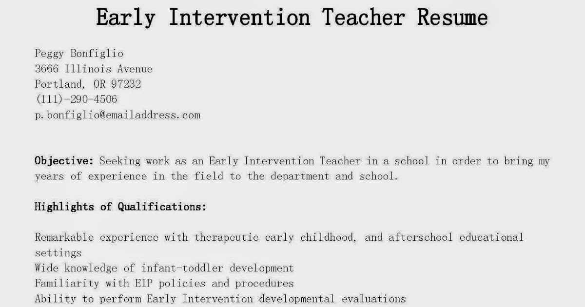 Intervention teacher resume
